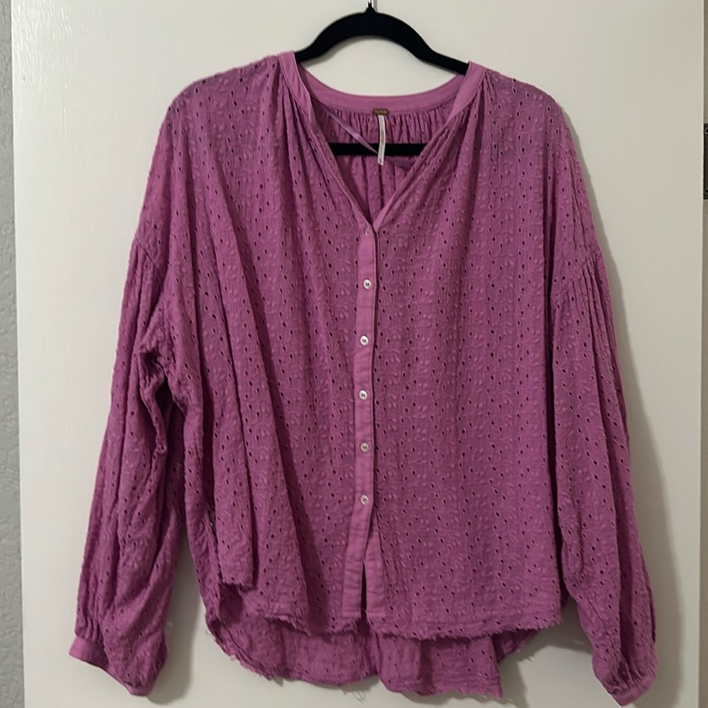 Free People Eyelet Long Sleeve Top